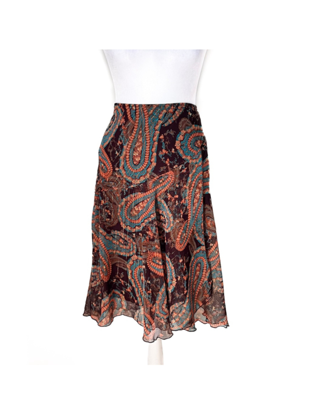Vintage Y2K Boho Paisley Floral Skirt Asymmetrical Wrap Ruffle Hem sz L Western